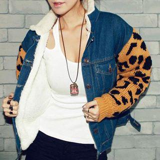 Leopard Print Panel Denim Jacket