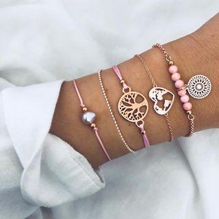 Set Of 5: Faux Pearl / Alloy Bracelet (assorted Designs) 01 - As Shown In Figure - One Size