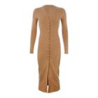 Single-breasted Long-sleeve Midi Sheath Knit Dress