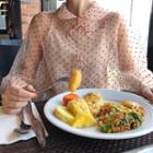 Set: Camisole Top + Long-sleeve Patterned Organza Blouse