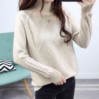 High-waist Plain Cable Knit Sweater