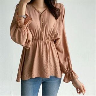 Half=placket Band-trim Blouse