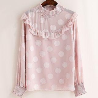 Frill Trim Dotted Long-sleeve Top