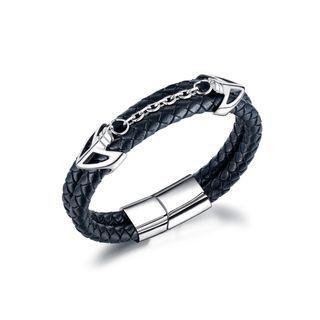 Fashion Personality Anchor 316l Stainless Steel Leather Short Bracelet Silver - One Size