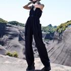 Deep-v Sleeveless Cargo Jumpsuit Dark Blue - One Size