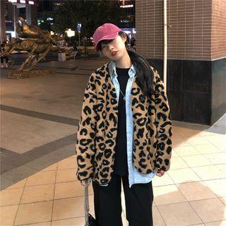 Faux Fur Leopard Pattern Coat Leopard - One Size
