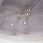 Rhinestone Bow Faux Pearl Alloy Fringed Earring 1 Pair - 925 Silver Needle - Gold - One Size