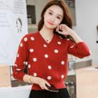 Long-sleeve Dotted Cropped Knit Top