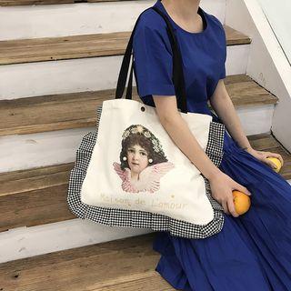 Angel Print Frill Trim Canvas Shopper Bag