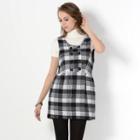Sleeveless Buttoned Check Knit Dress Black And White - One Size