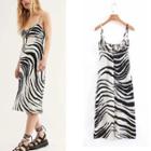 Spaghetti Strap Zebra Midi A-line Dress