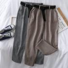 Woolen Checker Slim-fit Pants With Belt