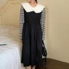 Striped Blouse / Overall Midi Dress