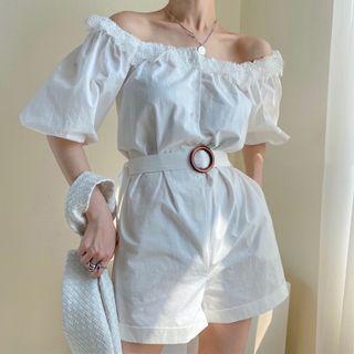 Off-shoulder Belted Romper