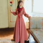 Set: Ruffled Balloon-sleeve Jacket + Sleeveless Midi A-line Dress