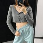 Deep V-neck Button-down Crop Knit Top