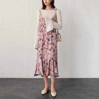 Spaghetti-trap Floral Print Midi Dress