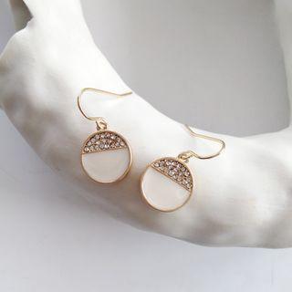 Rhinestone Glaze Disc Dangle Earring 1 Pair - Hook Earring - One Size