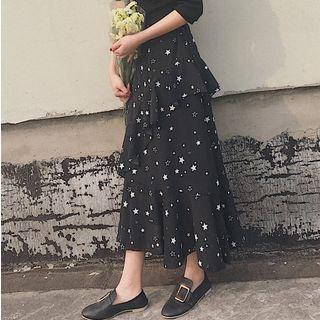 Star Print Asymmetric Skirt
