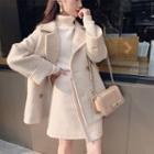 Double Breast Blazer / High-waist Plain A-line Skirt