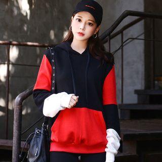 Kangaroo-pocket Color-block Hoodie