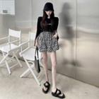 Slit-cuff Sheer Light T-shirt / Zebra-print Wide-leg Shorts