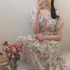 Short-sleeve Floral Print Midi Dress As Shown In Figure - One Size