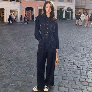 Contrast Stitching Wide-leg Jumpsuit