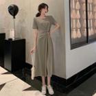 Tie-waist Plain Mini Dress / Midi Dress