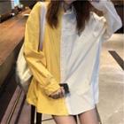 Long-sleeve Color-panel Oversized Shirt As Shown In Figure - One Size