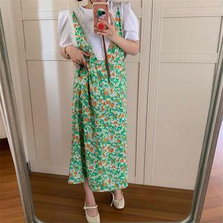 Strappy Floral Midi A-line Dress Green - One Size