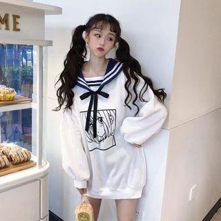 Cartoon Print Sailor Collar Sweatshirt