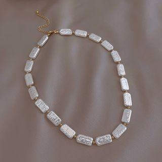 Rectangle Pearl Alloy Necklace White - One Size