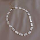 Rectangle Pearl Alloy Necklace White - One Size