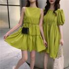 Sleeveless Frill Trim A-line Mini Dress / Puff-sleeve Dress
