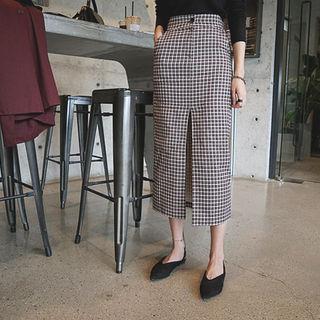 Zip-front Plaid H-line Long Skirt