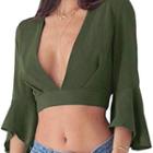 Bell-sleeve V-neck Crop Top