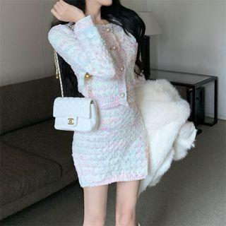 Striped Cardigan / Knit Pencil Skirt