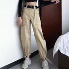 Long-sleeve Cropped Top / Harem Pants With Belt