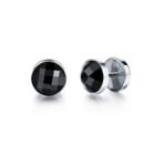 Simple Brilliant Geometric Round 316l Stainless Steel Stud Earrings With Black Cubic Zirconia Silver - One Size
