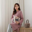 Round-neck Rib-knit Long Sweater