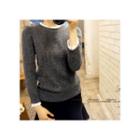 Puff-shoulder Lace-trim Knit Top