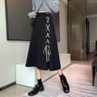 High-waist Lace-up A-line Midi Skirt
