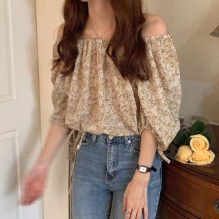 Puff-sleeve Off Shoulder Blouse Almond - One Size