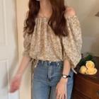Puff-sleeve Off Shoulder Blouse Almond - One Size