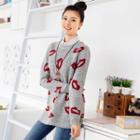 Red Lip Sweater Gray - One Size