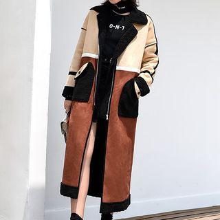 Color Block Midi Zip Coat