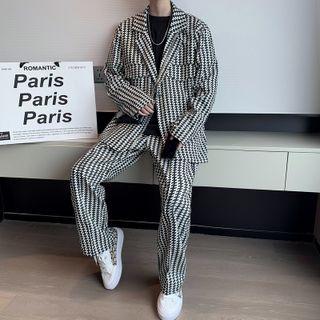 Set: Houndstooth Blazer + Straight Leg Pants