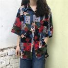 Flower Print Elbow-sleeve Shirt As Shown In Figure - One Size