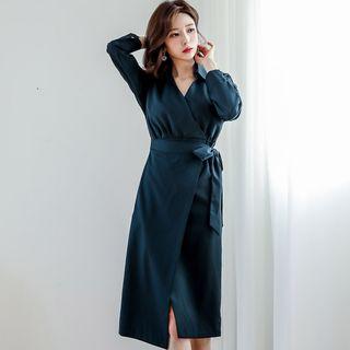 Tie-waist Long-sleeve Collared Dress